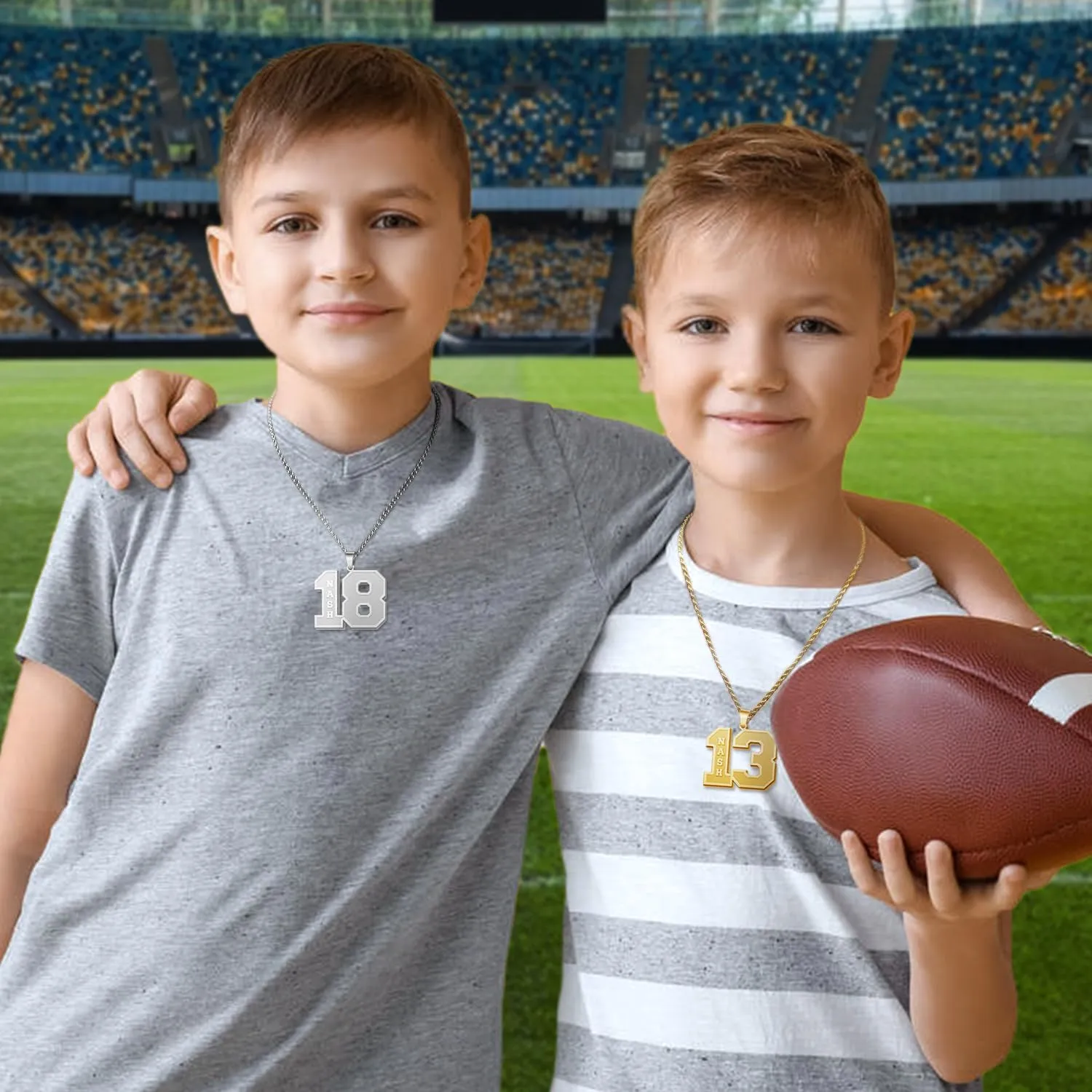 Dreamdecor Football Number Necklaces Custom Name Initial 00-99 Athletes Jersey Number Pendant Necklace with Customized Chains Personalized Baseball Jewelry Gifts for Men (18-24)