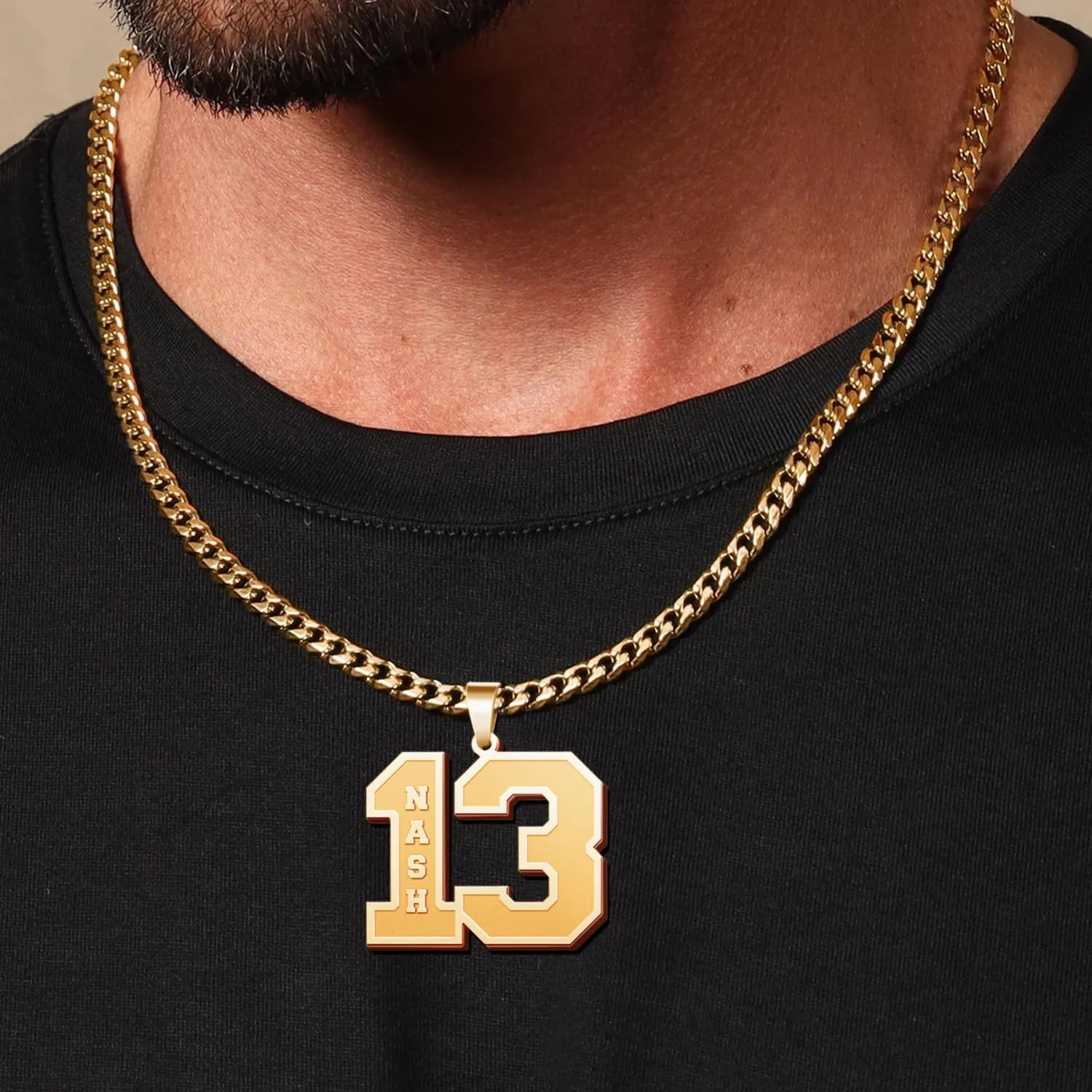 Dreamdecor Football Number Necklaces Custom Name Initial 00-99 Athletes Jersey Number Pendant Necklace with Customized Chains Personalized Baseball Jewelry Gifts for Men (18-24)