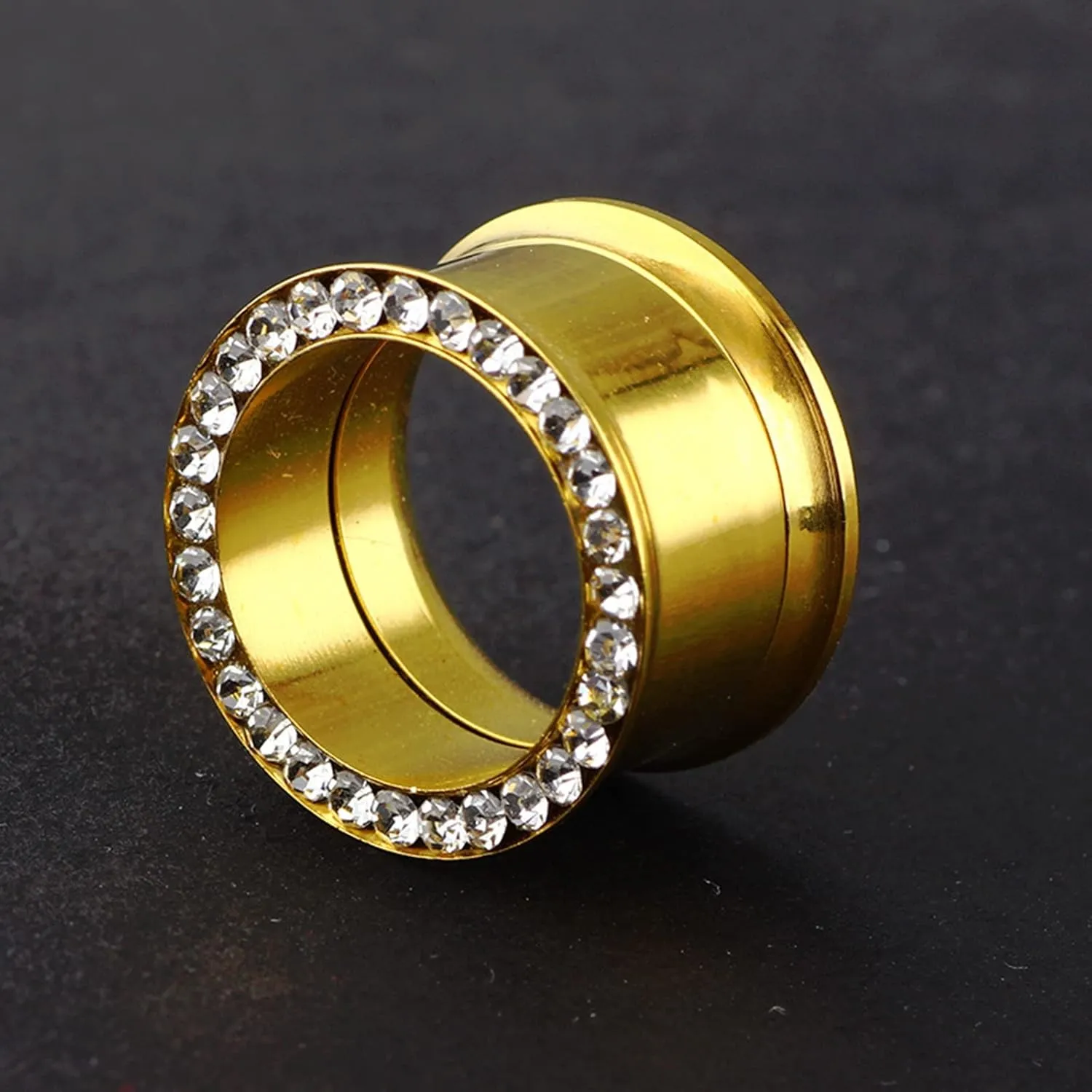 Ear Plugs, 2PCS Stainless Steel Gauges Elegant Round Cubic Zirconia Ear Gauges 0G Ear Piercing Jewelry