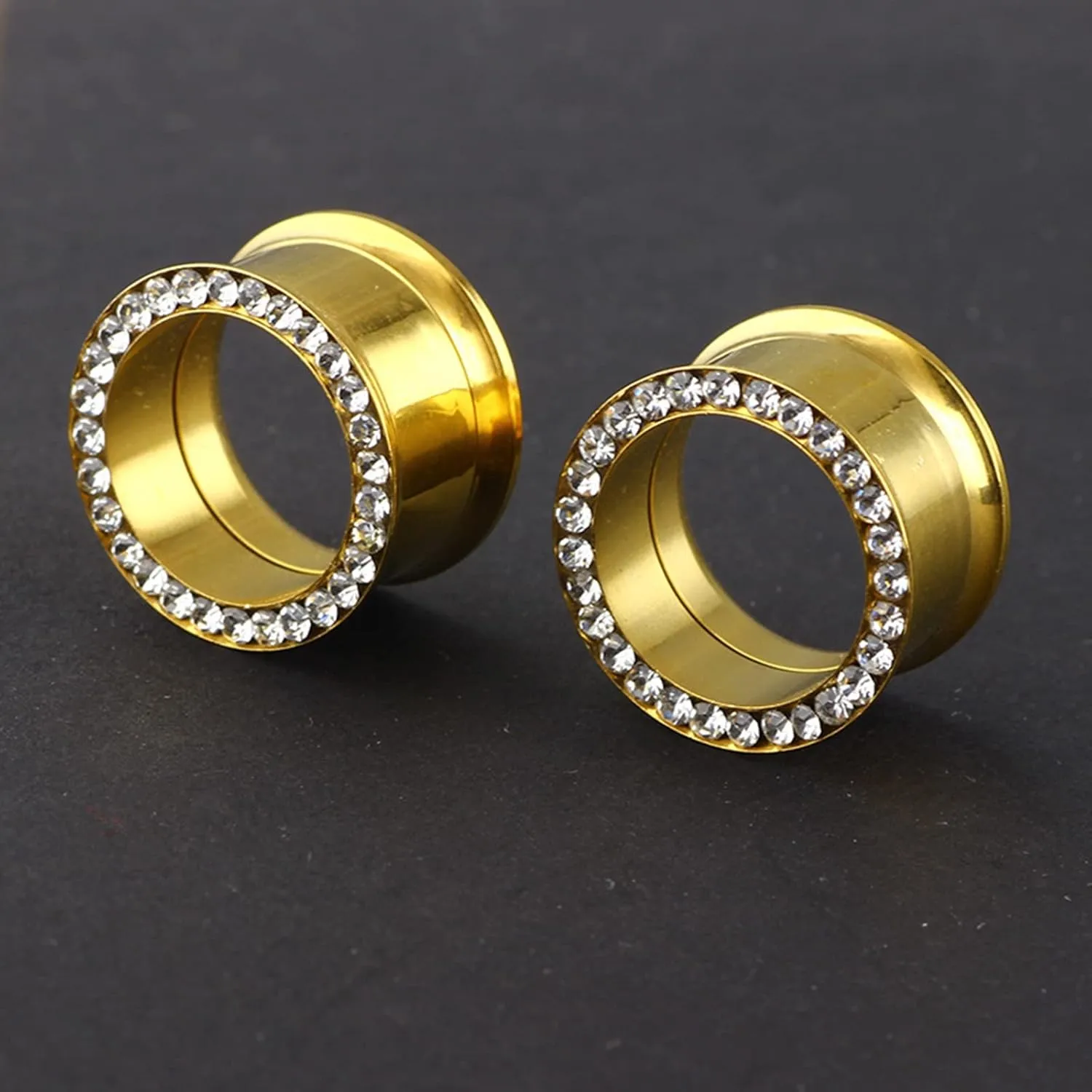 Ear Plugs, 2PCS Stainless Steel Gauges Elegant Round Cubic Zirconia Ear Gauges 0G Ear Piercing Jewelry
