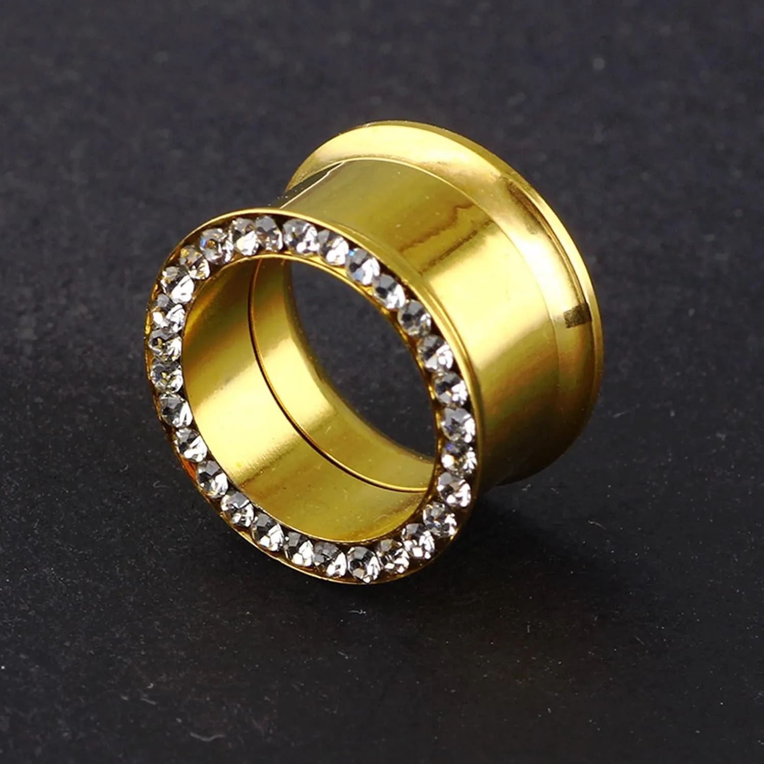 Ear Plugs, 2PCS Stainless Steel Gauges Elegant Round Cubic Zirconia Ear Gauges 0G Ear Piercing Jewelry