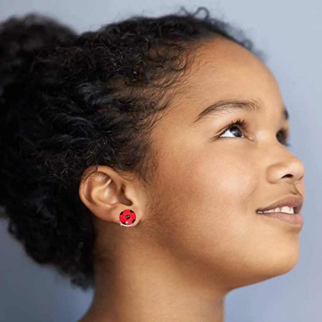 Earrings Black Spot Red Silver Bug Earrings