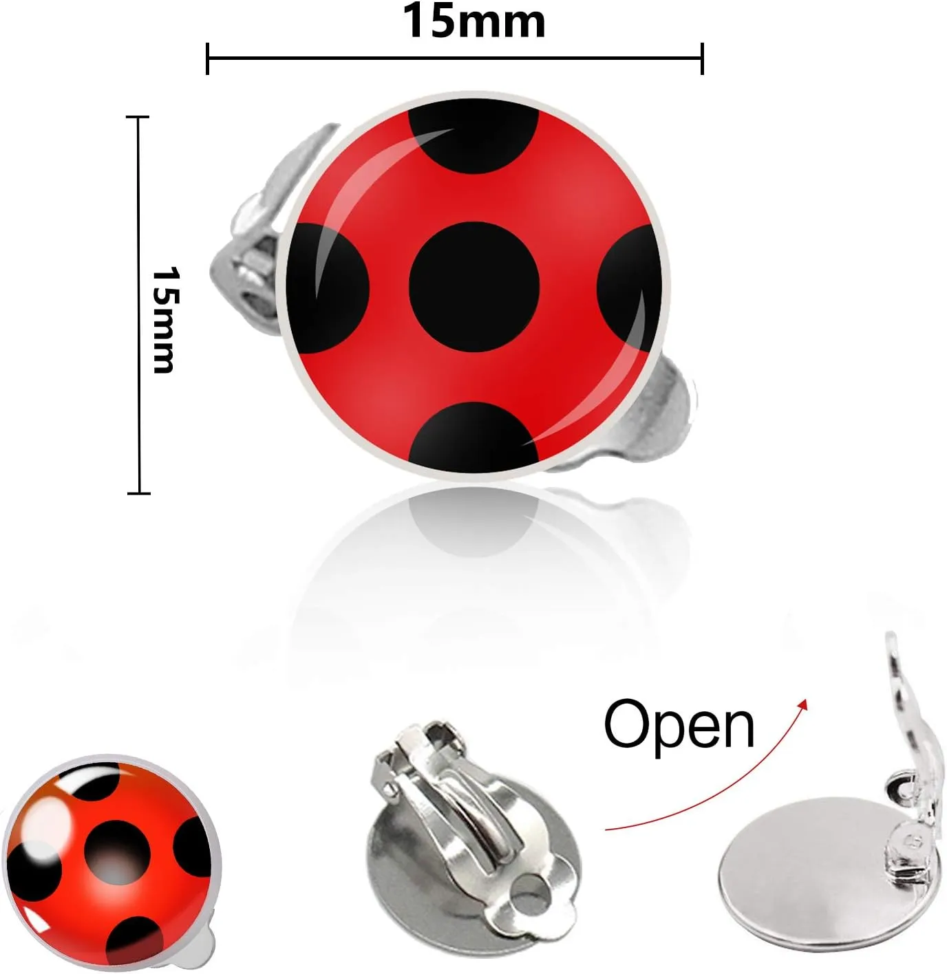 Earrings Black Spot Red Silver Bug Earrings