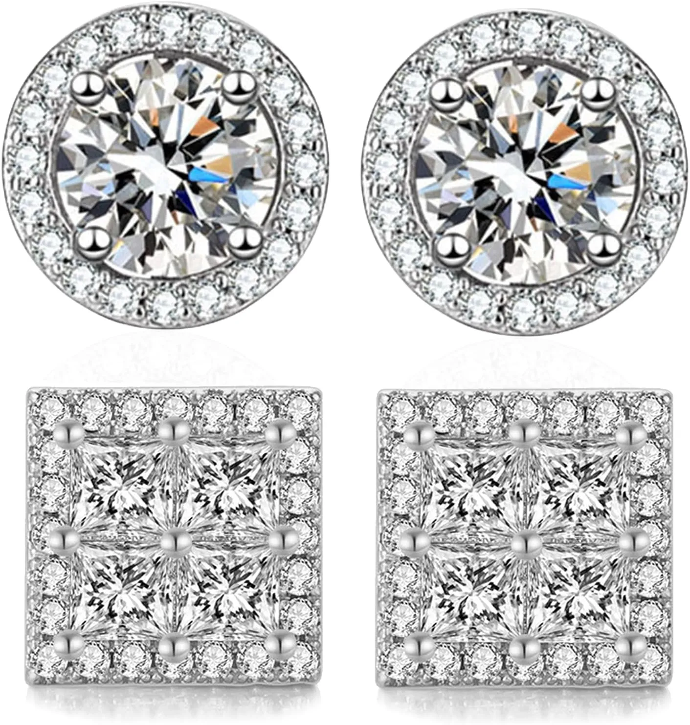 Earrings Studs for Men-Gold Plated Earrings Silver Stud Earrings Hypoallergenic Large Circle Square Cubic Zirconia Mens Earrings Set