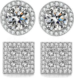 Earrings Studs for Men-Gold Plated Earrings Silver Stud Earrings Hypoallergenic Large Circle Square Cubic Zirconia Mens Earrings Set