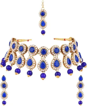 Efulgenz Crystal Indian Jewelry Choker Kundan Crystal Faux Pearl Necklace Earrings Maang Tikka Head Chain Bollywood Wedding Bridal Set for Women