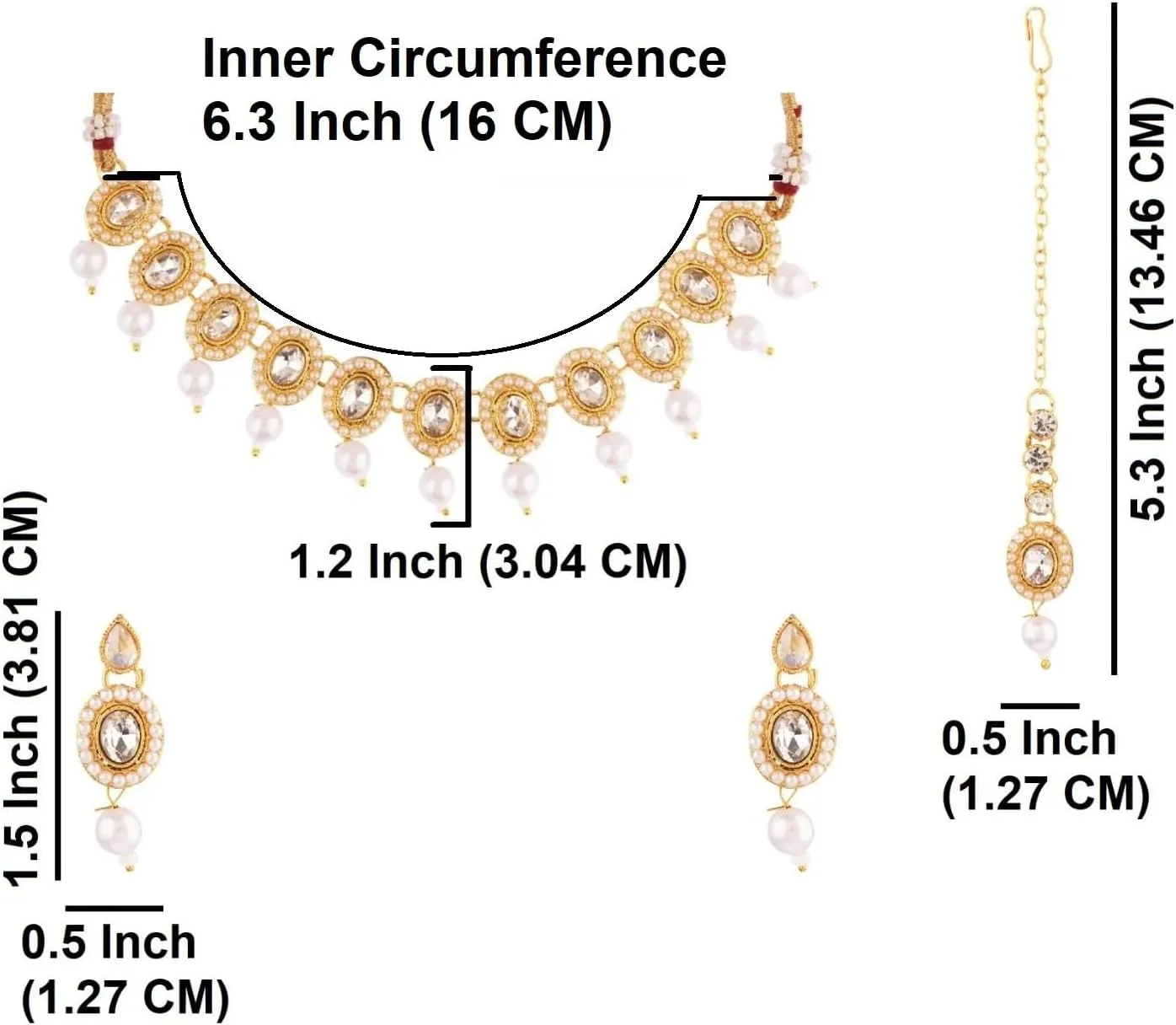 Efulgenz Crystal Kundan Choker Sets for Women Indian Jewelry Crystal Faux Pearl Beads Necklace Earrings Maang Tikka Head Chain Bollywood Wedding Bridal Set Jewellery