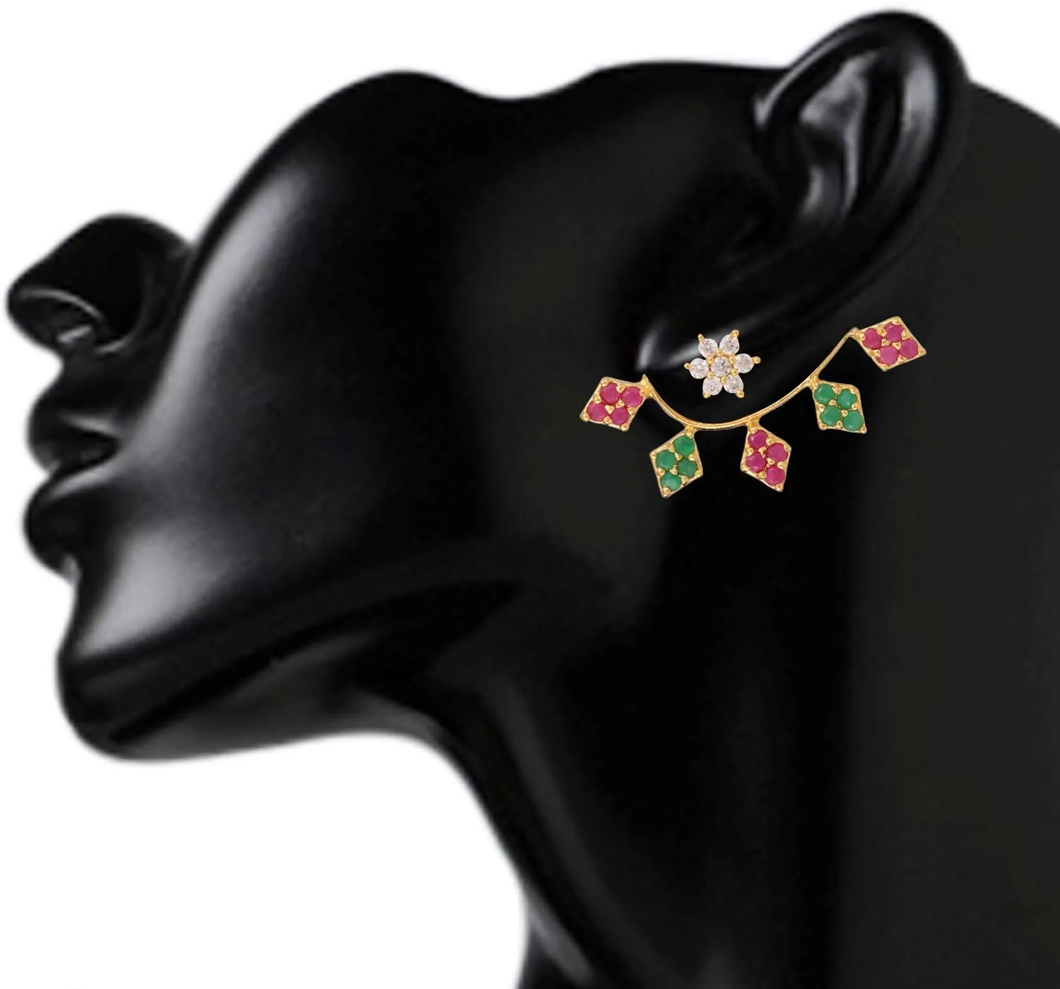 Efulgenz Indian Earrings for Women Crystal CZ Ear Climber Leaf Ear Crawler Ear Cuff Wrap Earrings for Women
