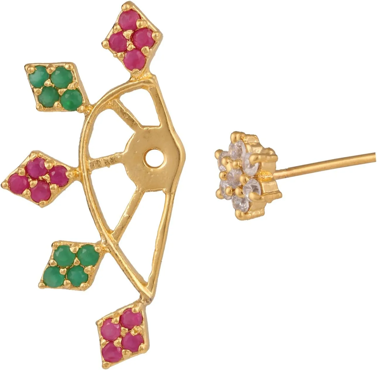 Efulgenz Indian Earrings for Women Crystal CZ Ear Climber Leaf Ear Crawler Ear Cuff Wrap Earrings for Women