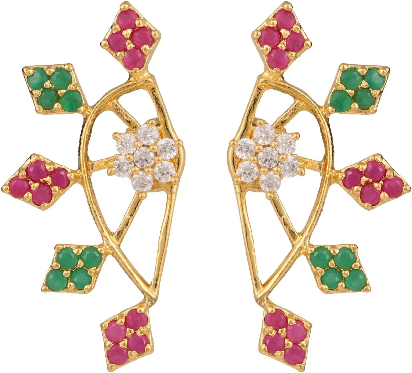Efulgenz Indian Earrings for Women Crystal CZ Ear Climber Leaf Ear Crawler Ear Cuff Wrap Earrings for Women