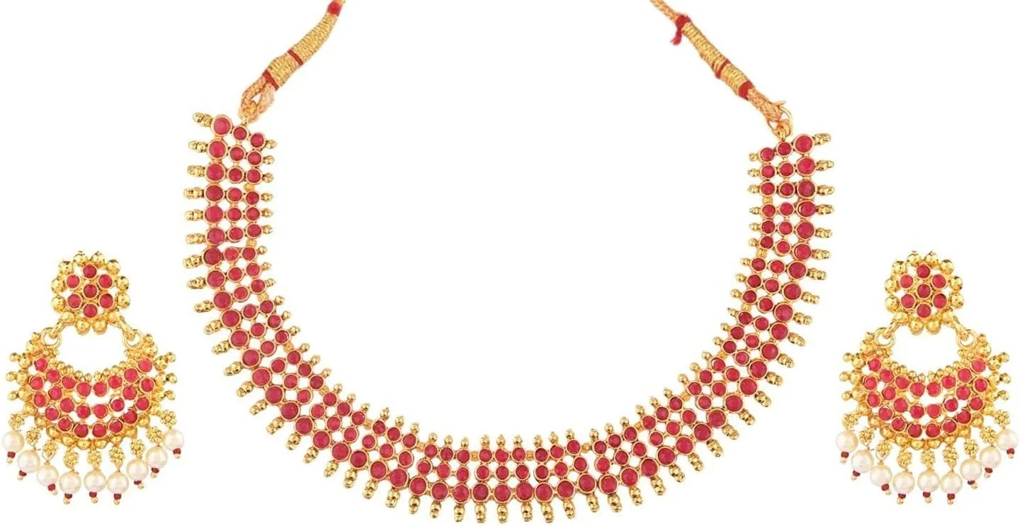 Efulgenz Indian Jewelry Sets for Women Beaded Bollywood Jewelry Faux Pearl Choker Necklace Traditional Crystal Choker Necklace Earrings Wedding Jewelry Sets for Women