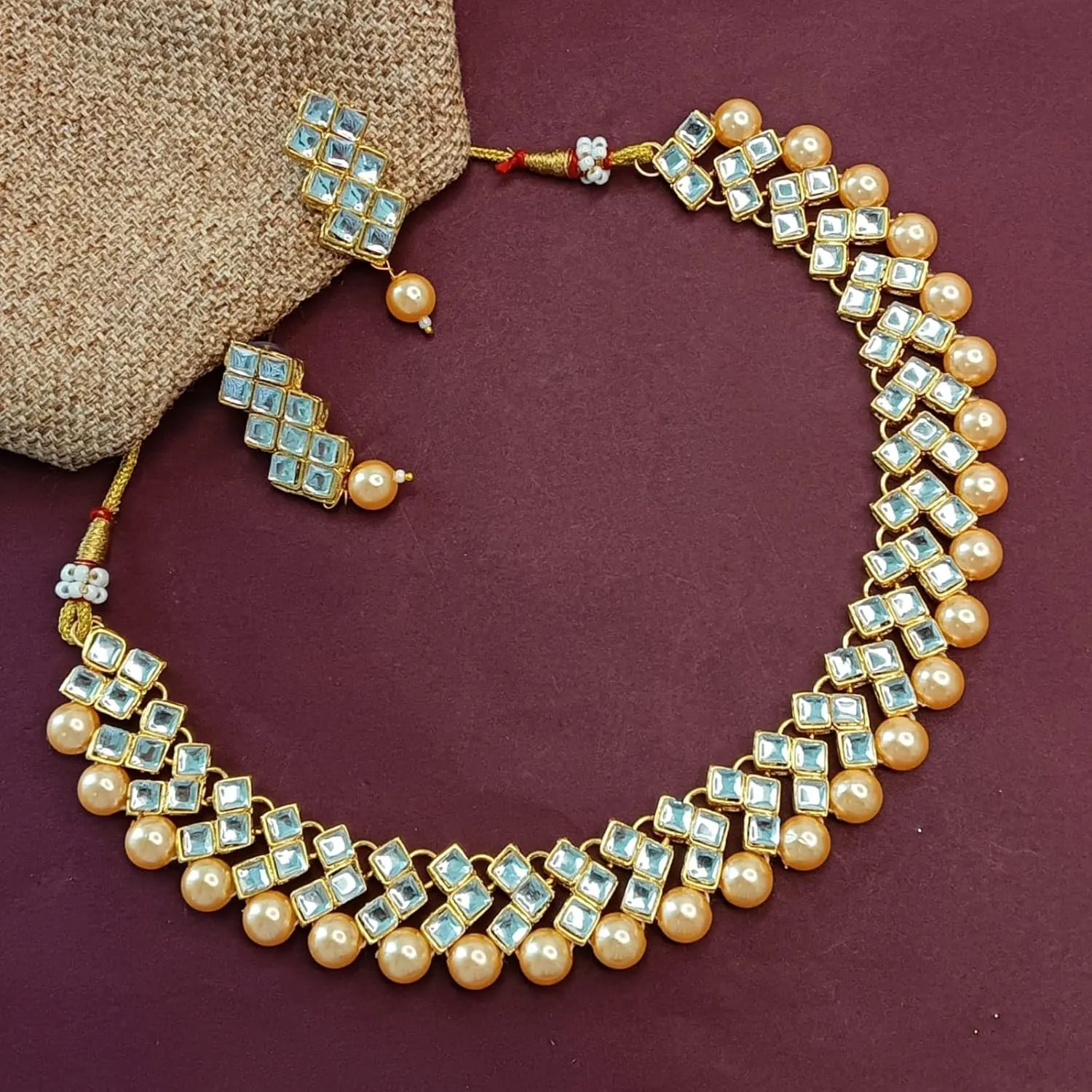 Efulgenz Indian Jewelry Sets for Women Crystal Choker Faux Pearl Kundan Crystal Necklace Dangle Earrings Set Bollywood Wedding Choker Necklace for Women