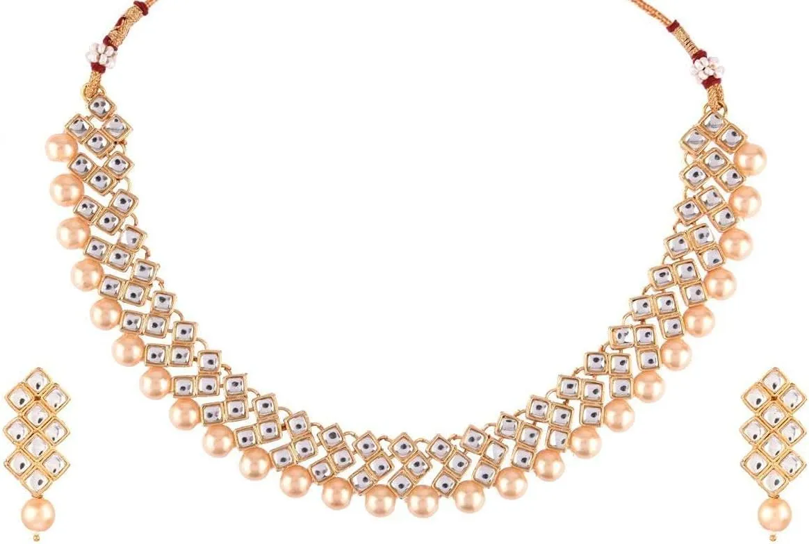 Efulgenz Indian Jewelry Sets for Women Crystal Choker Faux Pearl Kundan Crystal Necklace Dangle Earrings Set Bollywood Wedding Choker Necklace for Women