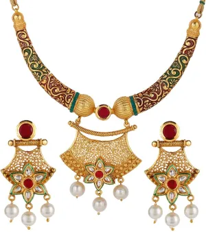Efulgenz Indian Jewelry Sets for Women Gold Tone Traditional Bollywood Jewelry Kundan Faux Pearl Wedding Choker Necklace Earrings Jewelry Set