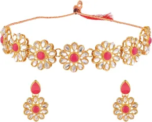 Efulgenz Kundan Choker Necklace Indian Jewelry Sets for Women Bollywood Jewelry Choker Kundan Floral Crystal Necklace Earrings Wedding Bridal Jewelry Set