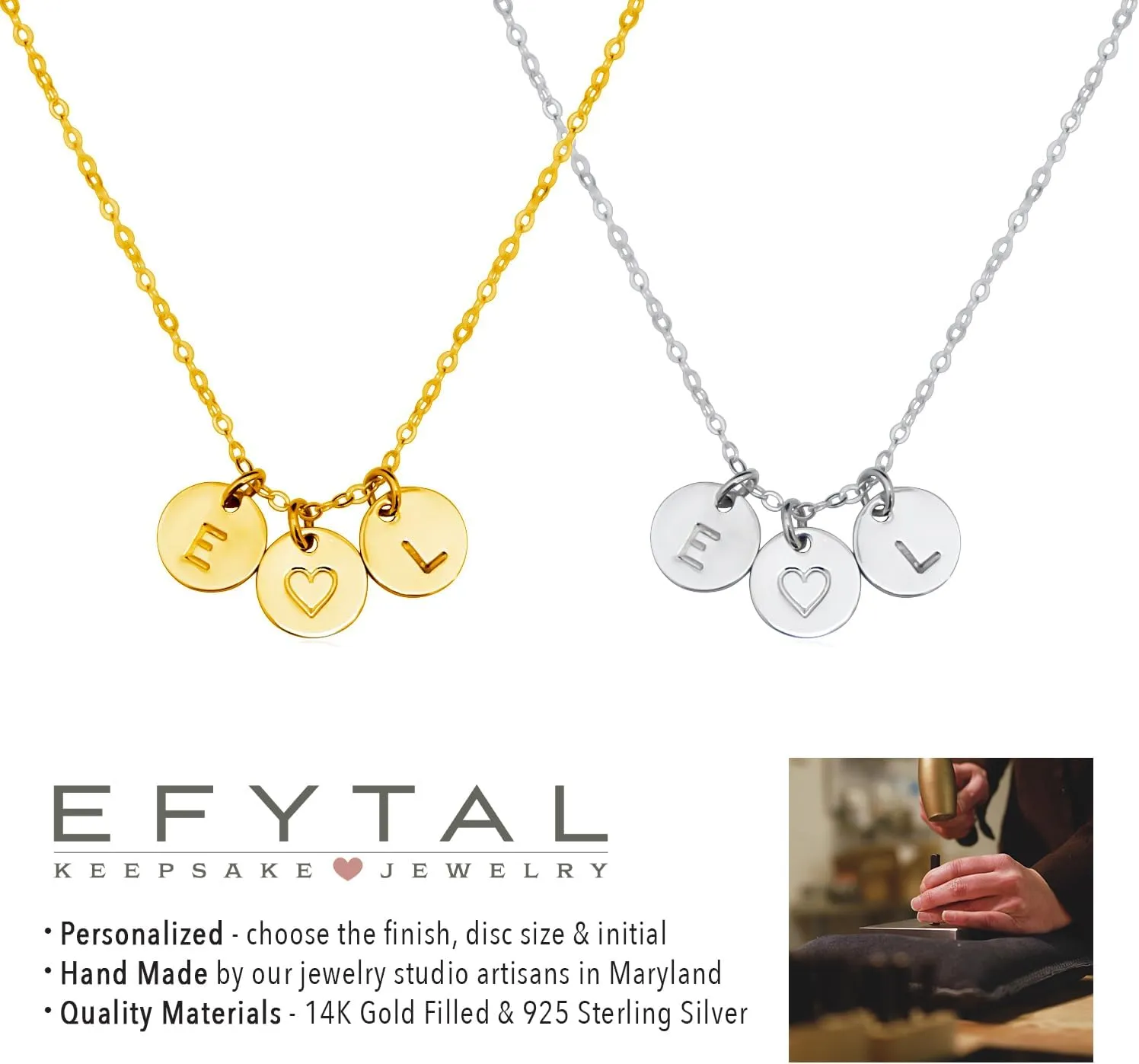 EFYTAL Initial Necklace for Women and Teens, Dainty Gold or Sterling Silver, Personalized Jewelry for Mom, Custom Name Necklaces with Initials and Birthstones