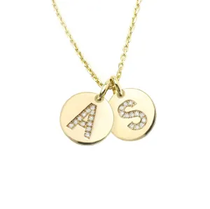 Elegant 14K Gold Diamond Letter Disk Necklace - Personalized Dainty Charm Pendant - Custom Initial Jewelry - Gift for Her