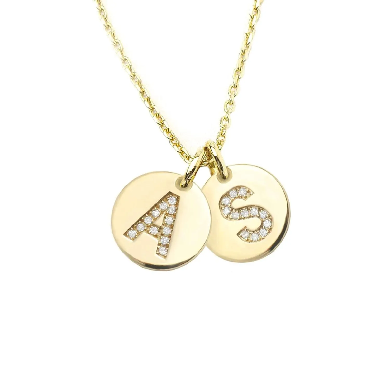 Elegant 14K Gold Diamond Letter Disk Necklace - Personalized Dainty Charm Pendant - Custom Initial Jewelry - Gift for Her