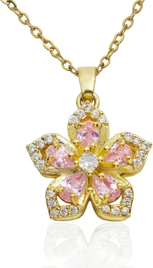 Elegant 18K Gold Flower Crystal Pendant Necklace with Delicate Chain alentines Gifts for Girlfriend, Women, Mother, Sister