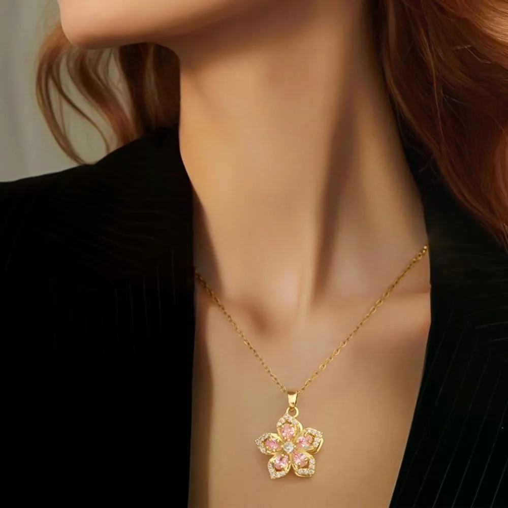 Elegant 18K Gold Flower Crystal Pendant Necklace with Delicate Chain alentines Gifts for Girlfriend, Women, Mother, Sister