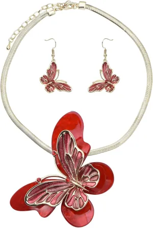 Elegant Acrylic Monarch Butterfly Necklace and Earrings Morpho Butterfly Jewelry Sets Insect Dangle Drop Pendant for Women Ladies