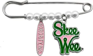 Elegant ALPHA Sorority Pink Green Skeewee Letter Metal Pendant Pearl Brooch Pin Women's meeting party jewelry DIY accessories