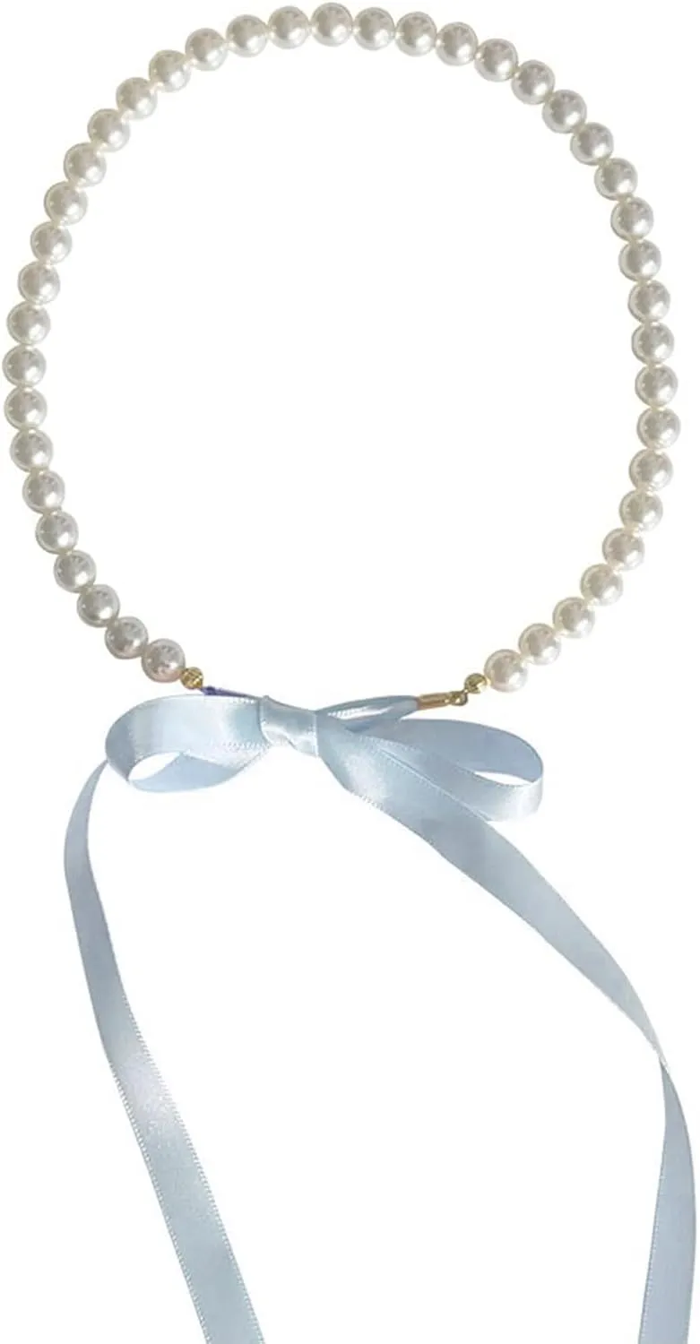 Elegant Bowknot Choker Imitation Pearls Necklace Women Jewelry Y2K Fashion Accessories Perfect for Wedding Party Daily