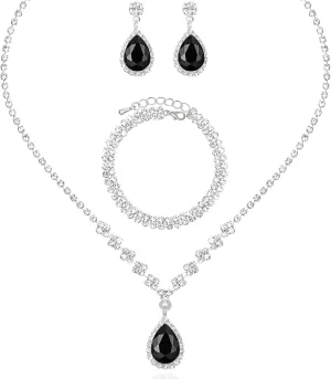 Elegant Bridal Necklace Earrings Bracelet Crystal Wedding Jewelry Sets for Bride Bridesmaids Prom Formal Costume Accessories for Women