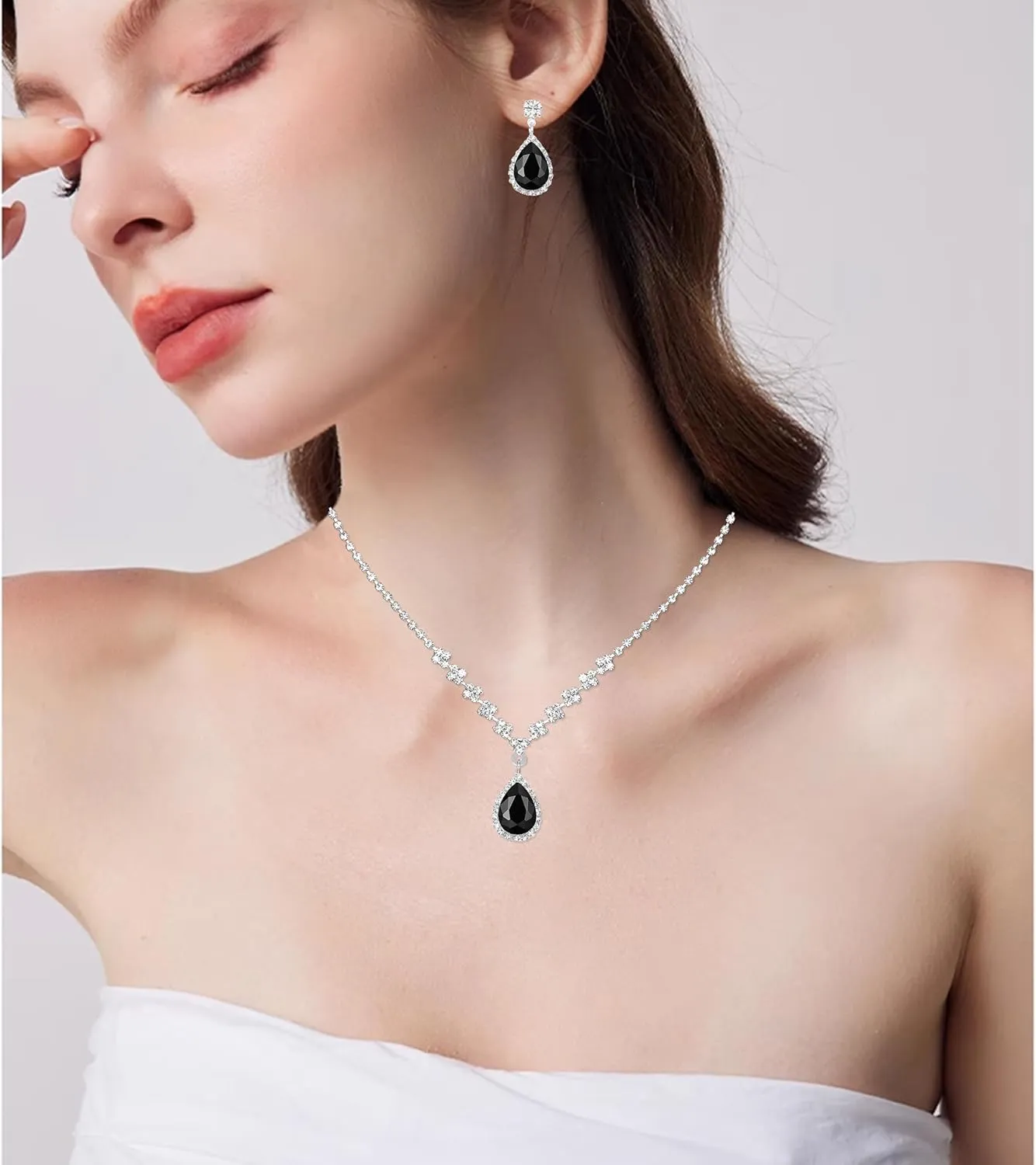 Elegant Bridal Necklace Earrings Bracelet Crystal Wedding Jewelry Sets for Bride Bridesmaids Prom Formal Costume Accessories for Women