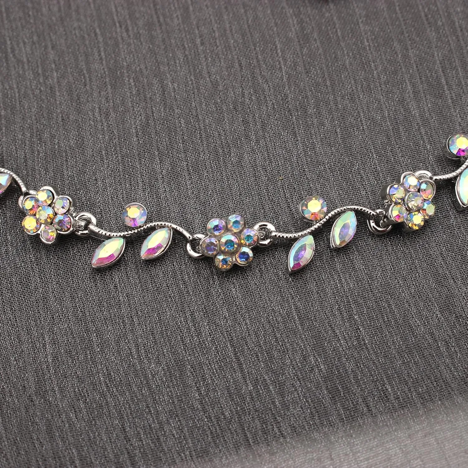 Elegant Bridal Wedding Austrian Crystal Flower Choker Necklace Dangle Earrings Bracelet Jewelry Set for Women Prom Party