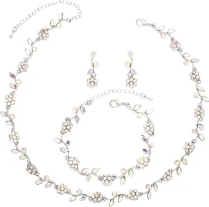 Elegant Bridal Wedding Austrian Crystal Flower Choker Necklace Dangle Earrings Bracelet Jewelry Set for Women Prom Party