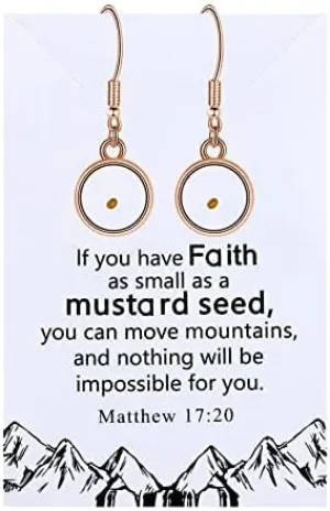 Elegant Dangle Drop Earrings Mustard Seed Charms Faith Religious Jewelry Gift for Baptism Confirmation Y1564-2D