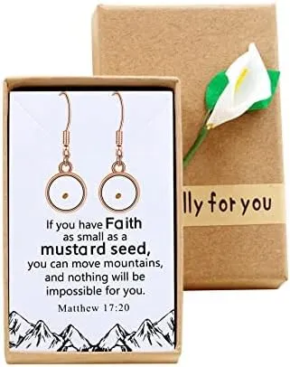 Elegant Dangle Drop Earrings Mustard Seed Charms Faith Religious Jewelry Gift for Baptism Confirmation Y1564-2D