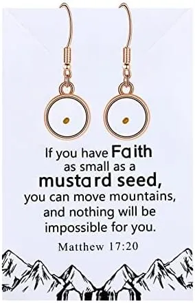 Elegant Dangle Drop Earrings Mustard Seed Charms Faith Religious Jewelry Gift for Baptism Confirmation Y1564-2D