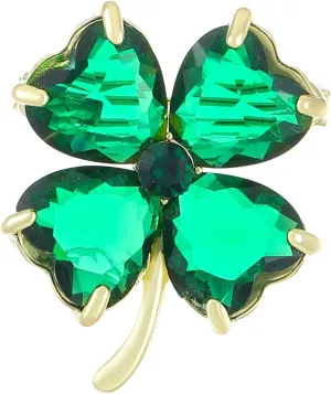 Elegant Four Leaf Clover Brooch with Sparkling Green Crystal Gemstones Lucky Charm Jewelry for Women