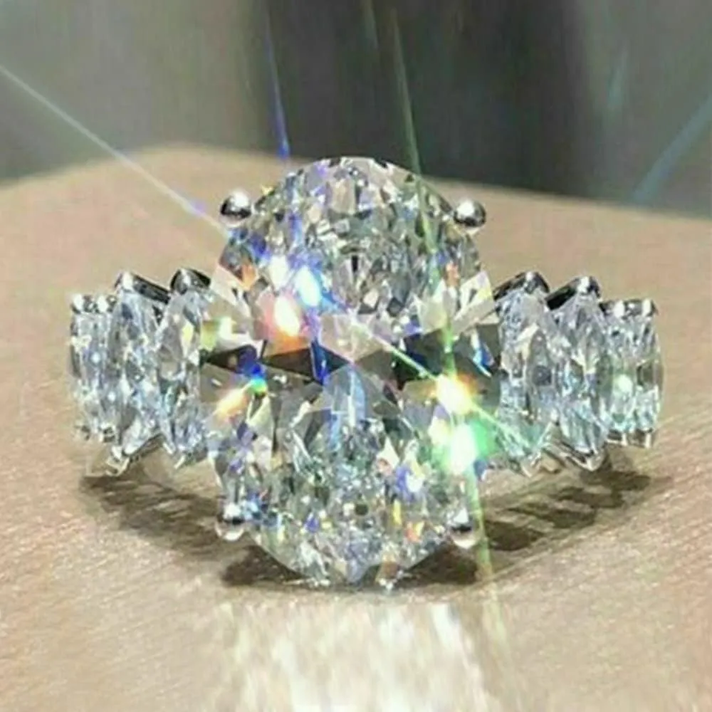 Elegant Huge Zircon Wedding Ring 18k Platinum Plated Shiny Cubic Zirconia Crystal Diamond Wedding Jewelry for Women