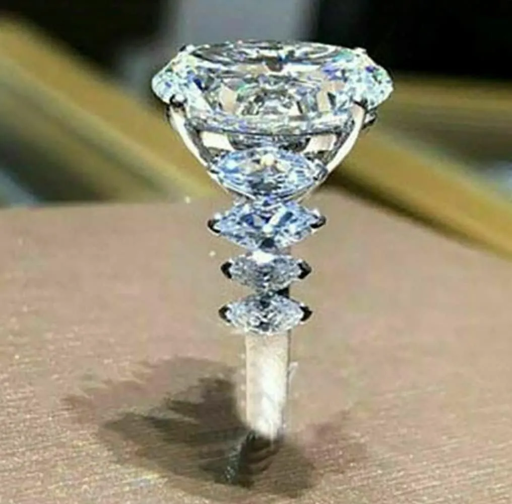 Elegant Huge Zircon Wedding Ring 18k Platinum Plated Shiny Cubic Zirconia Crystal Diamond Wedding Jewelry for Women