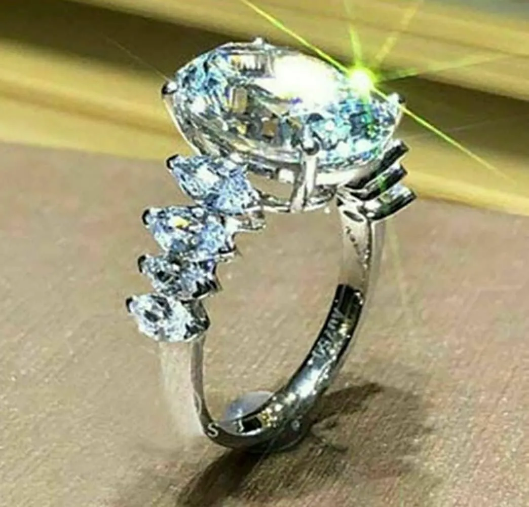 Elegant Huge Zircon Wedding Ring 18k Platinum Plated Shiny Cubic Zirconia Crystal Diamond Wedding Jewelry for Women