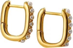 Elegant Imitation Pearls Geometric Earrings Hypoallergenic Gold Color Square Ear Buckle Temperament Charm Jewelry A
