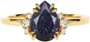 Elegant Pear-Cut Lab-Created Blue Sandstone & Diamond Solitaire Ring in 925 Sterling Silver Jewelry for Women