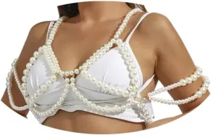 Elegant Pearl Body Chain Bra & Bikini Set - Trendy Tassel Underwear, Festival Waist Jewelry for Women