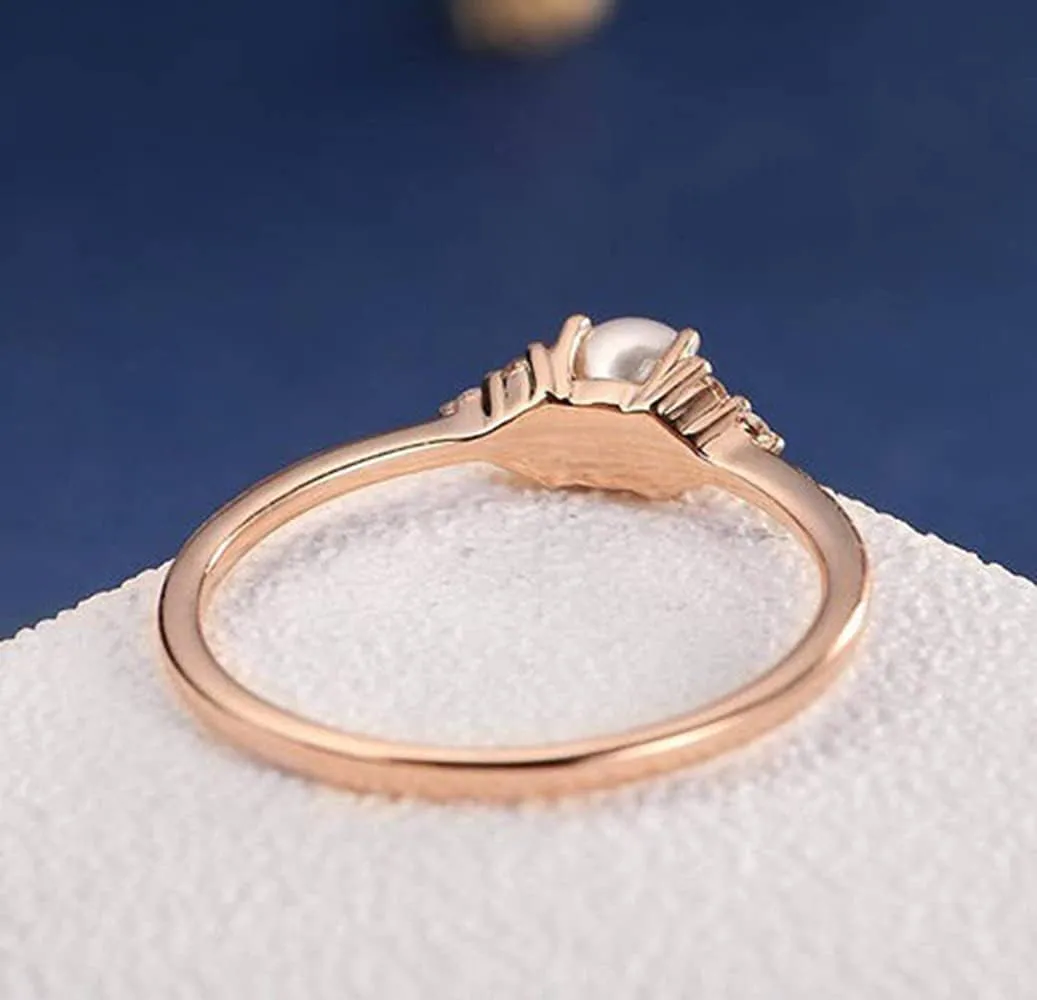 Elegant Pearl Ring 18k Rose Gold CZ Crystal Pearl Ring Fashion Engagement Wedding Jewelry