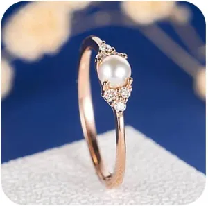 Elegant Pearl Ring 18k Rose Gold CZ Crystal Pearl Ring Fashion Engagement Wedding Jewelry