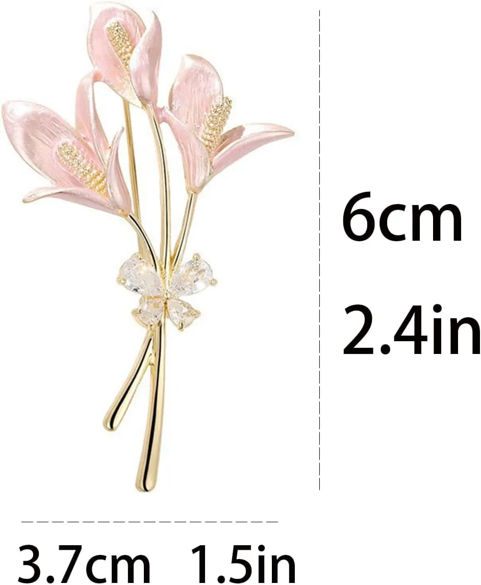 Elegant Pink Lily Flower Brooch Pin for Women  Rhinestone Lily Lapel Pin for Coats, Jackets, and Sweaters
