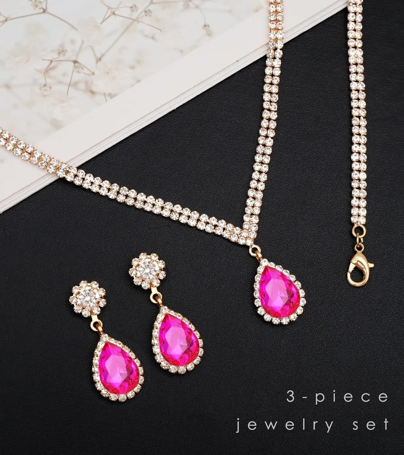 Elegant Silver Crystal Wedding Necklace Earrings Bracelet Jewelry Set for Women Brides Bridesmaids Prom Party Costume Accessory