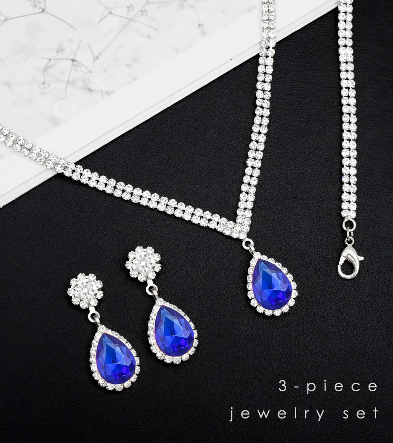 Elegant Silver Crystal Wedding Necklace Earrings Bracelet Jewelry Set for Women Brides Bridesmaids Prom Party Costume Accessory