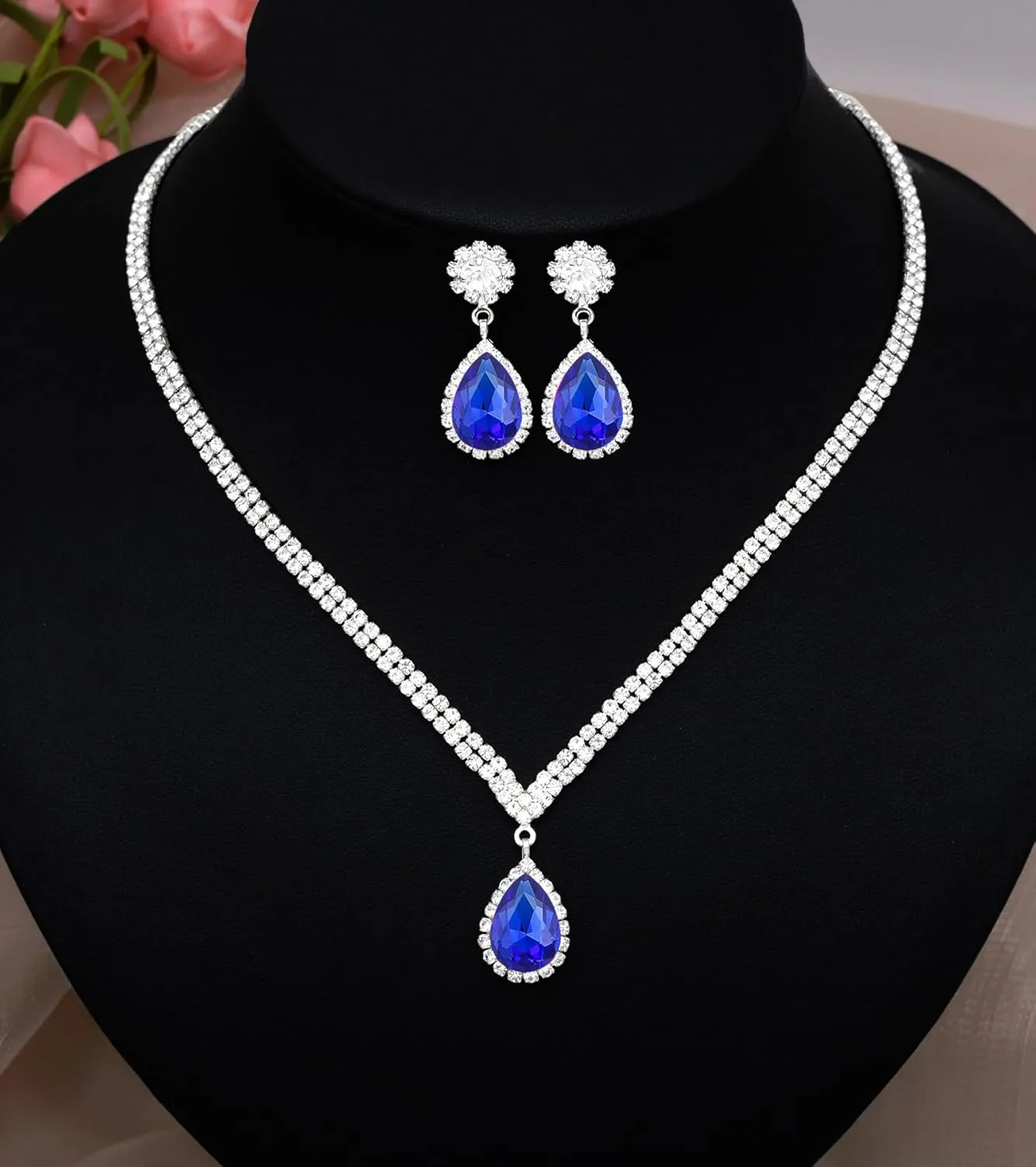 Elegant Silver Crystal Wedding Necklace Earrings Bracelet Jewelry Set for Women Brides Bridesmaids Prom Party Costume Accessory