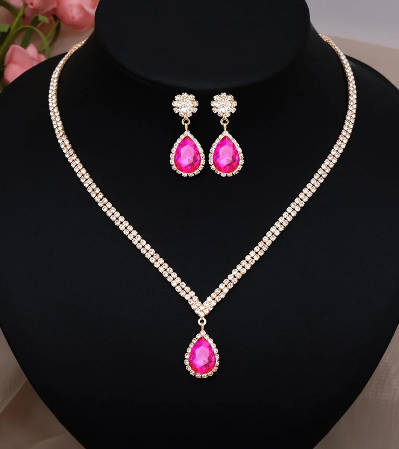 Elegant Silver Crystal Wedding Necklace Earrings Bracelet Jewelry Set for Women Brides Bridesmaids Prom Party Costume Accessory