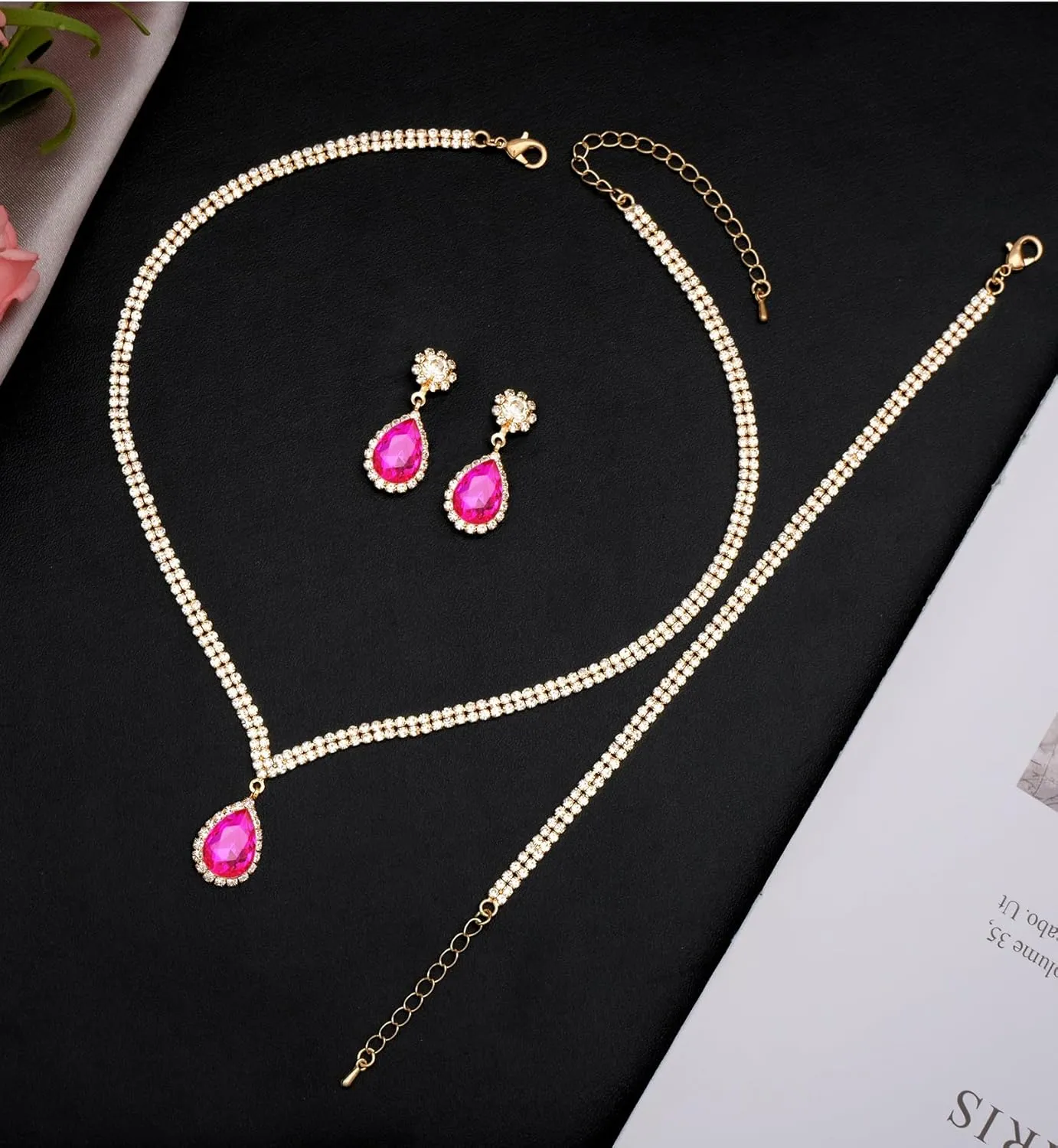 Elegant Silver Crystal Wedding Necklace Earrings Bracelet Jewelry Set for Women Brides Bridesmaids Prom Party Costume Accessory