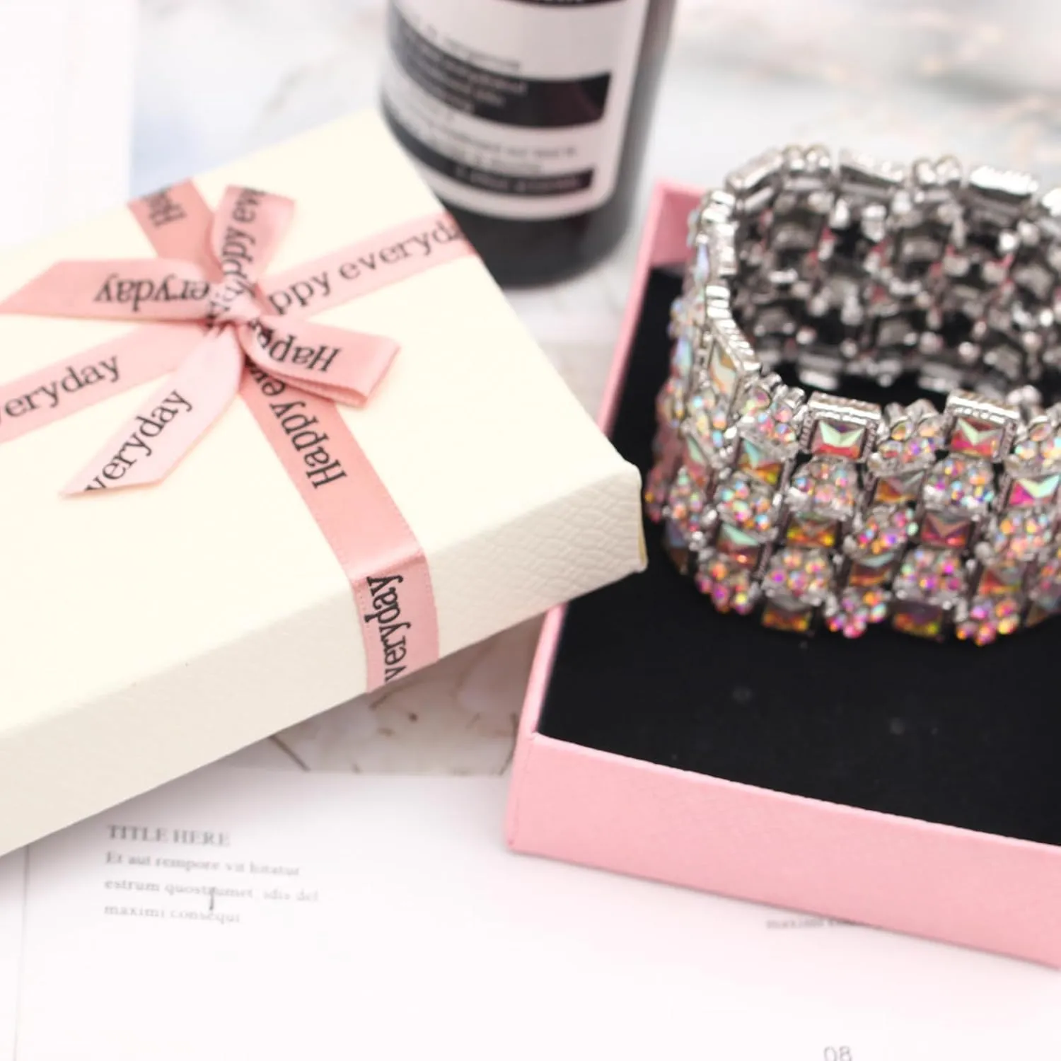 Elegant Wedding Bridal Art Deco Flower Crystal Elastic Wide Marquise Cluster Stretch Bangle Bracelet for Women